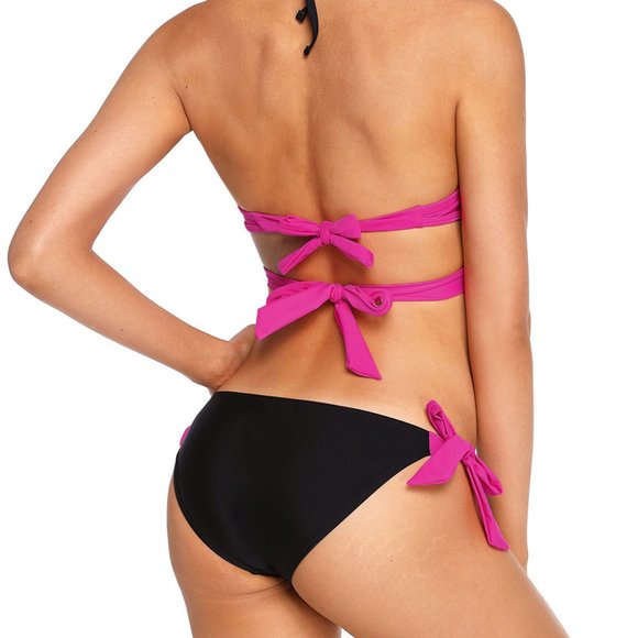 Rosy Wrap Front Halter Bikini Tie Side Bottom Swimsuit. barbiecore - Picture 2 of 9